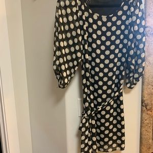 Bubble sleeve black and white polka dot dress